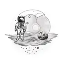 astronaut and moon back tattoo design idea