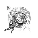 astronaut and moon back tattoo design idea