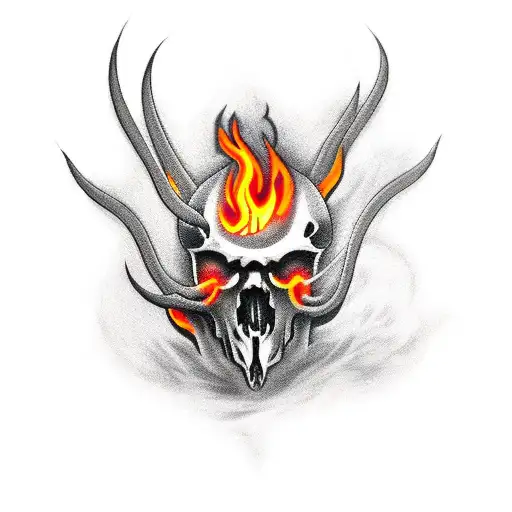 demon skull with fire tattoo design idea