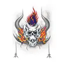 demon skull with fire tattoo design idea