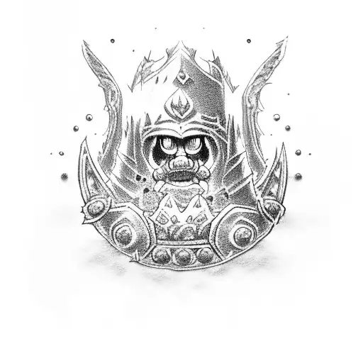 Lich King and Super Mario teaming up in a dotwork mashup tattoo design idea