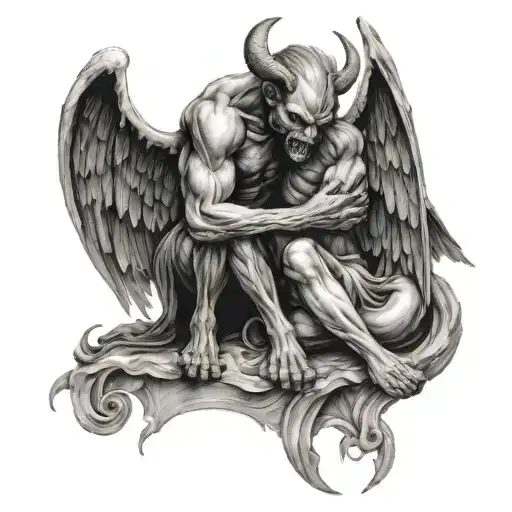 a devil taking pity and comforting a desperately grieving angel  tattoo design idea