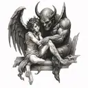 a devil taking pity and comforting a desperately grieving angel  tattoo design idea