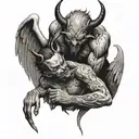 a devil taking pity and comforting a desperately grieving angel  tattoo design idea