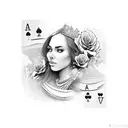 Alvarado with playing cards, poker chips, crown, and roses with shading tattoo design idea