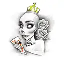 Alvarado with playing cards, poker chips, crown, and roses with shading tattoo design idea