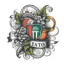 Create a tattoo featuring the names Franco, Alessandro, and Giulia intertwined with elements of Italy's flag tattoo design idea