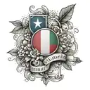 Create a tattoo featuring the names Franco, Alessandro, and Giulia intertwined with elements of Italy's flag tattoo design idea
