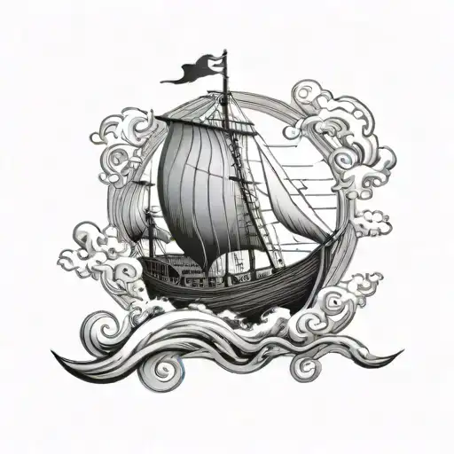 viking ship sailing tattoo design idea