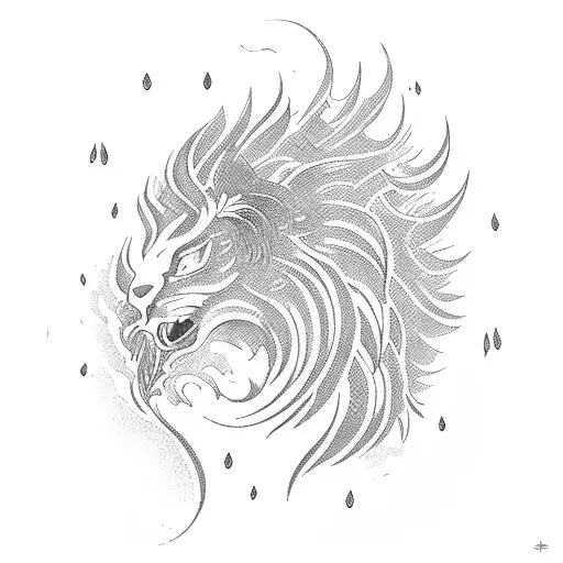 flaming phoenix and rising lion tattoo design idea