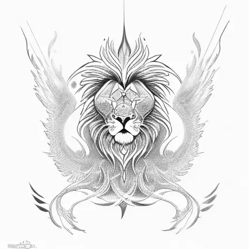 flaming phoenix and rising lion tattoo design idea