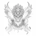flaming phoenix and rising lion tattoo design idea