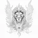 flaming phoenix and rising lion tattoo design idea