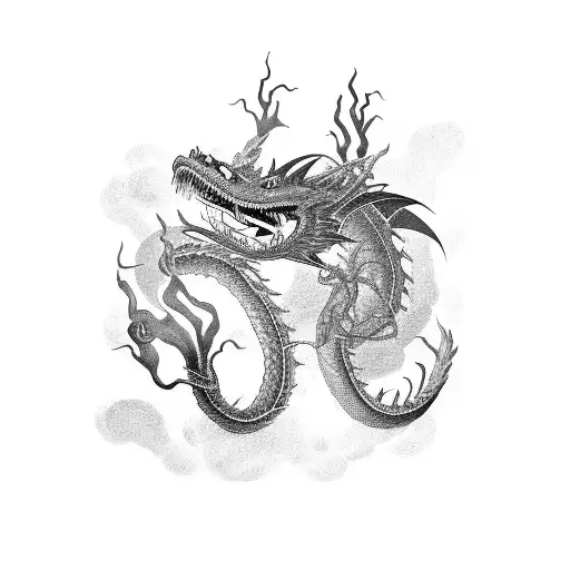 Smoke Dragon and Samurai tattoo design idea