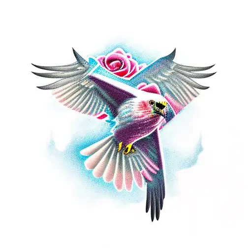 Rose Hawk Airplane tattoo design idea