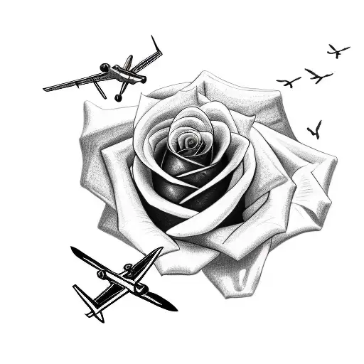 Rose with Hawk and Airplane tattoo design idea
