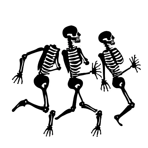 three running skeletons that are holding beer bottle tattoo design idea