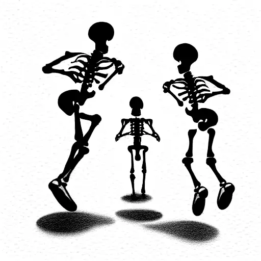 three running skeletons that are holding a beer bottle tattoo design idea