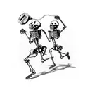 three running skeletons that are holding beer bottle tattoo design idea