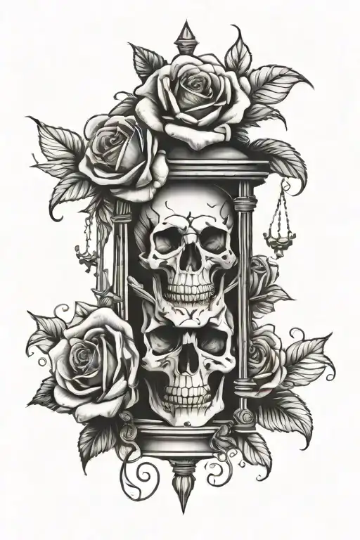 sand clock roses skull tattoo design idea
