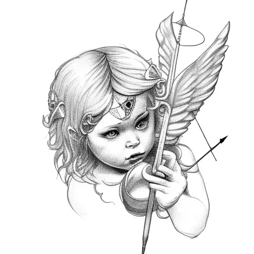 cherub with arrow tattoo design idea