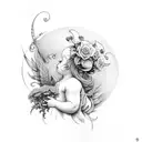 cherub with forget-me-nots tattoo design idea