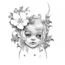 cherub with forget-me-nots tattoo design idea
