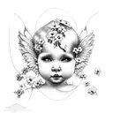 cherub with forget-me-nots tattoo design idea