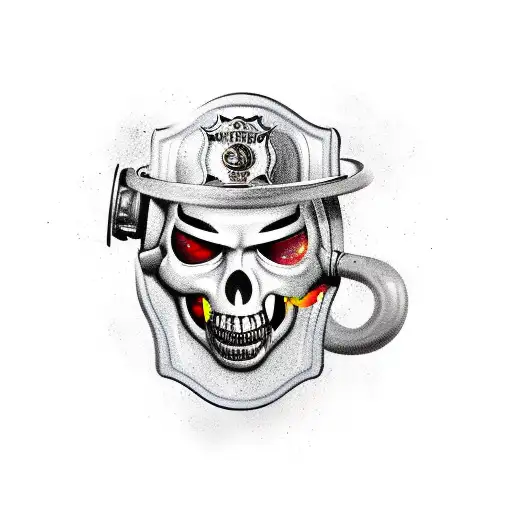 Face split in half with firefighter mask and half with a sad burning skull tattoo design idea