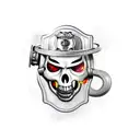 Face split in half with firefighter mask and half with a sad burning skull tattoo design idea