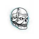Face split in half with firefighter mask and half with a sad burning skull tattoo design idea