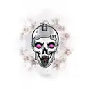 Face split in half with firefighter mask and half with a sad burning skull tattoo design idea