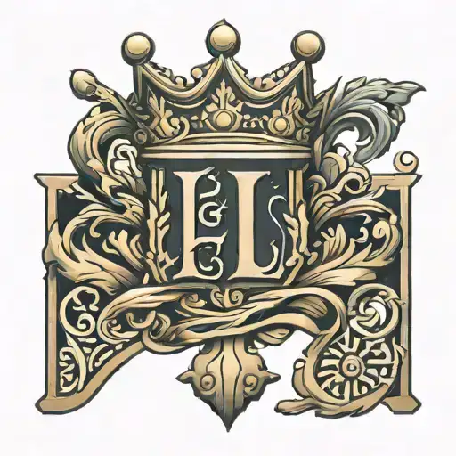 letter L with a crown and 08-03-2022 in roman numerals tattoo design idea