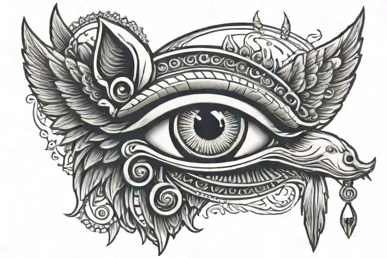 eye of ra egyptian god as one eye and normal wolf eye in wolf head tattoo design idea