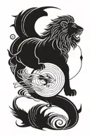 Create a minimalist tattoo design combining a lion, the Capricorn symbol, and a fish. Focus on clean, elegant l tattoo design idea