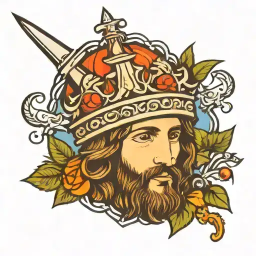 Jesus thorn crown with sword piercing tattoo design idea