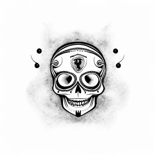 A minimalist tattoo of a stylized Day of the Dead skull wearing a Scuderia Ferrari racing helmet tattoo design idea