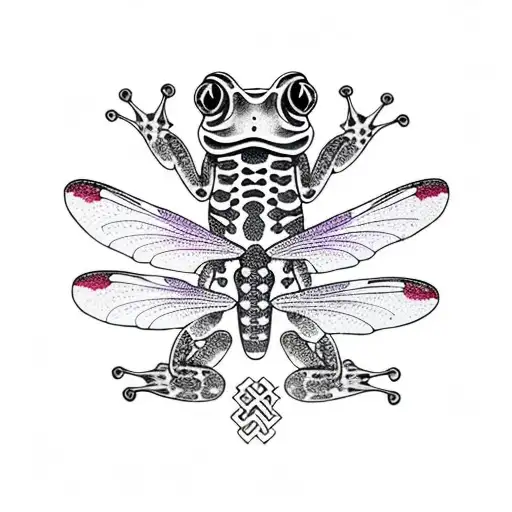 Frog, dragonfly, lotus flower (for man half sleeve) tattoo design idea