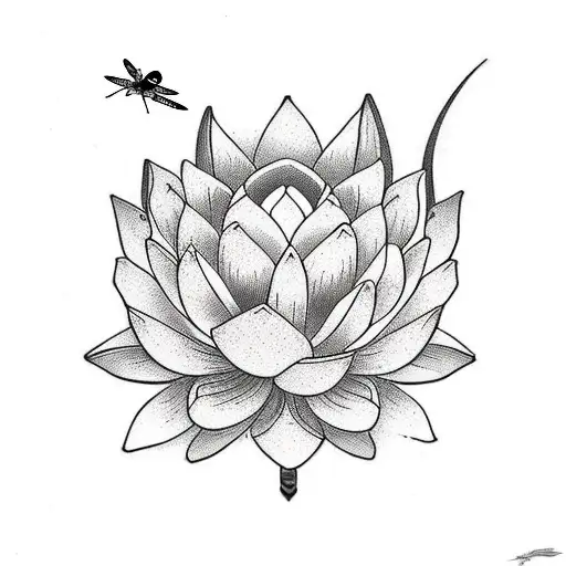 Frog and dragonfly with lotus flower manly tattoo design idea