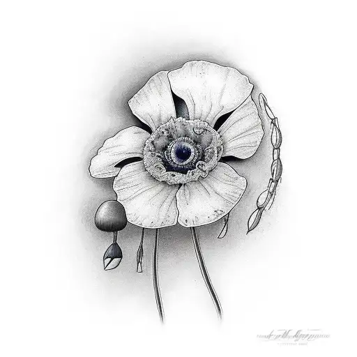  poppy and the word "memories" with a bird tattoo design idea