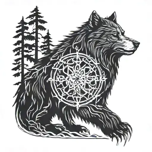 vegvisir yggrdasil raven wolf bear tattoo design idea