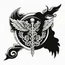 Caduceus with triskelion in the middle of the wings. tattoo design idea