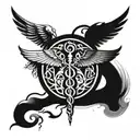 Caduceus with triskelion in the middle of the wings. tattoo design idea