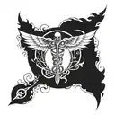 Caduceus with triskelion in the middle of the wings. tattoo design idea