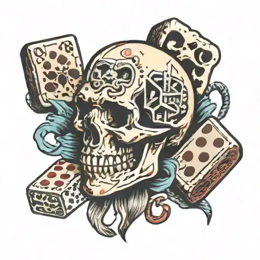 skull never lucky dice horse shoe and a brain tattoo design idea
