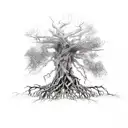 A powerful tree with roots breaking through concrete, representing resilience and growth tattoo design idea