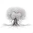 A powerful tree with roots breaking through concrete, representing resilience and growth tattoo design idea