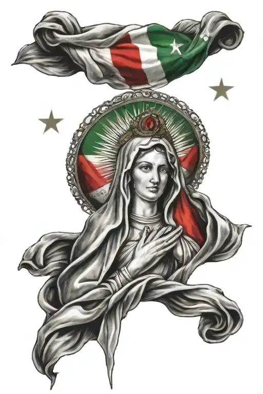 the virgin mary wearing mexico flag tattoo design idea