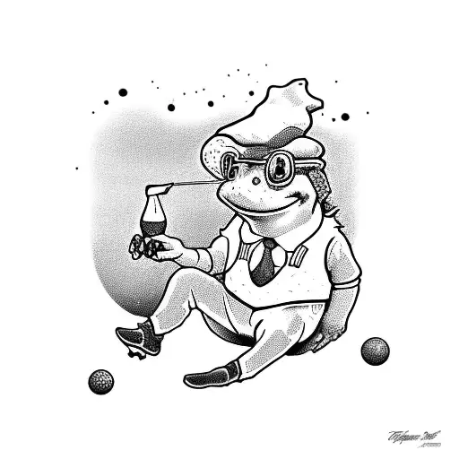 Toad playing golf with a Coors beer in hand tattoo design idea