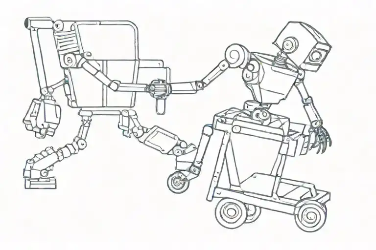 a robot pushing a shopping cart with a smaller robot inside tattoo design idea